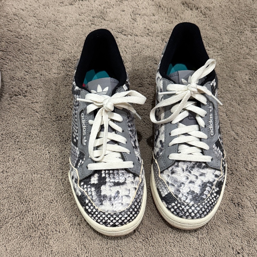 Adidas Gray and White Snakeskin Sneakers